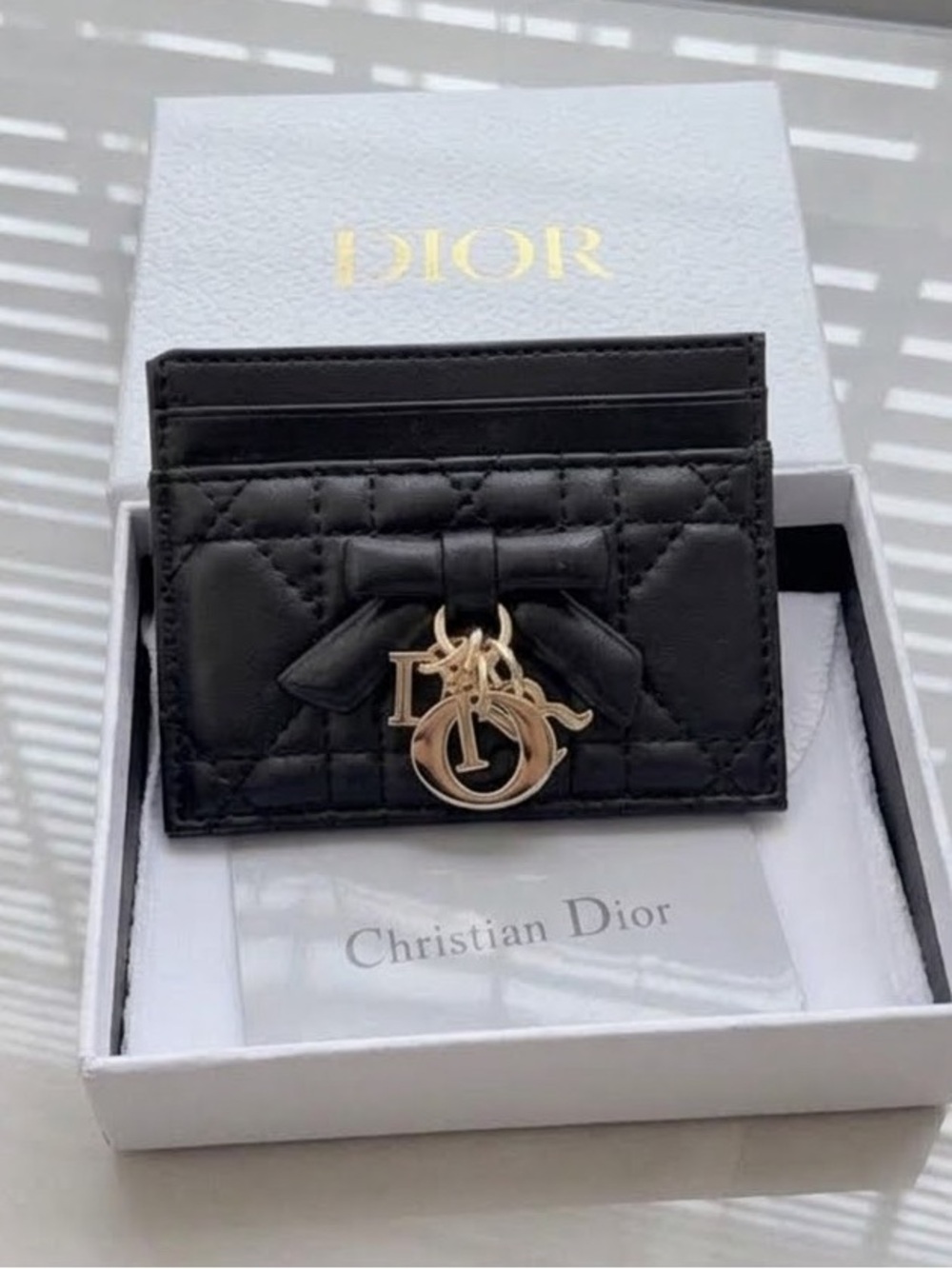 Fashion Black Quilted Leather Card Holder with Gold Charm - BNIB